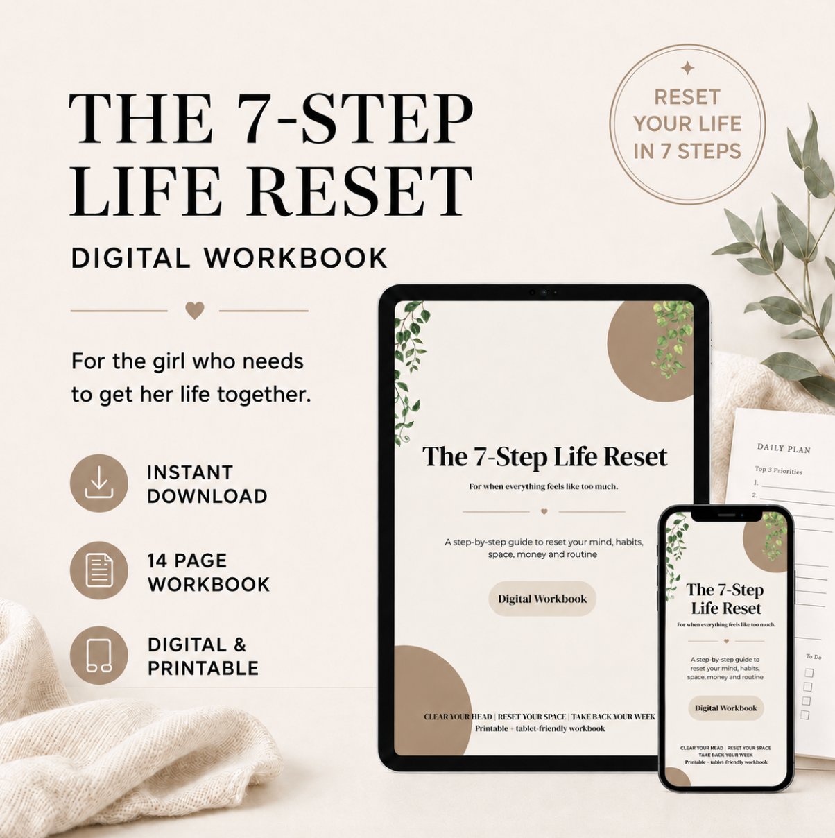 2026 The 7-Step Life Reset | Digital Workbook for Habits, Organisation & Weekly Reset