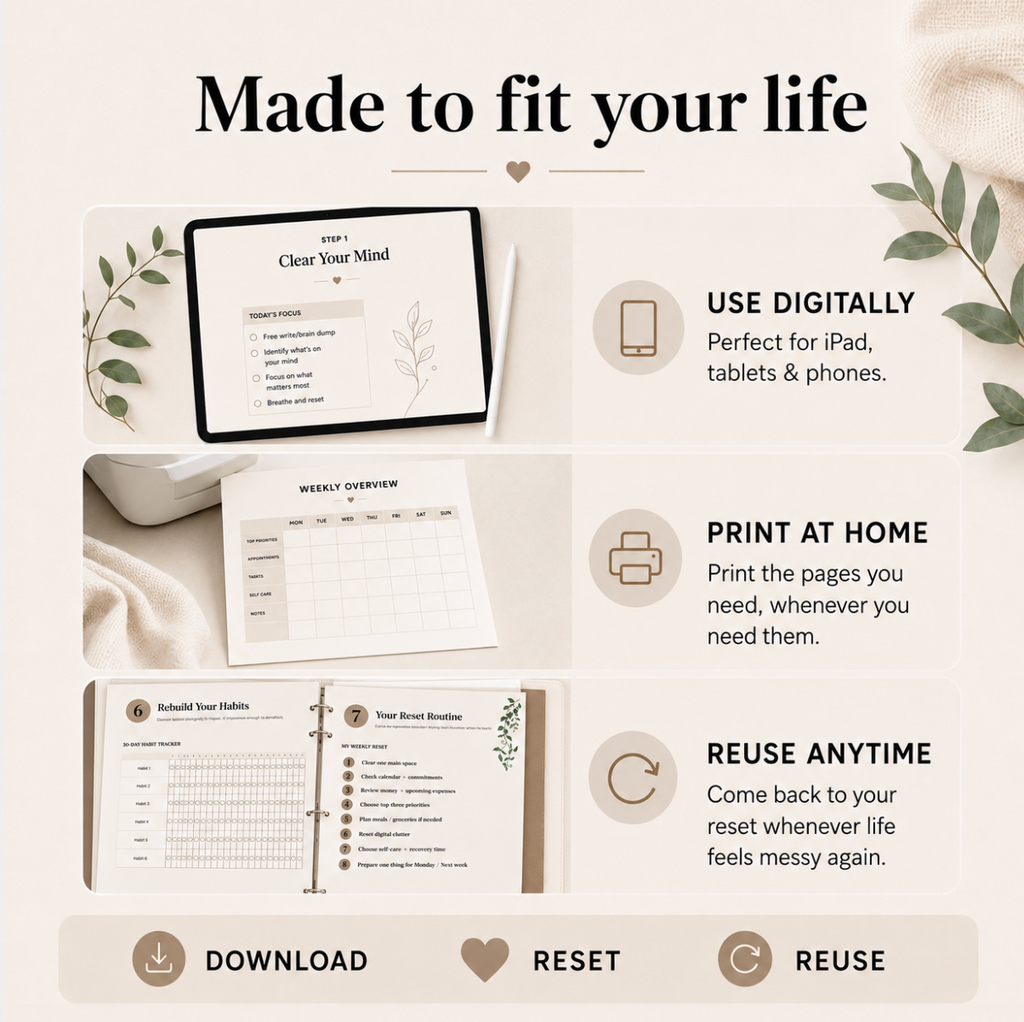 2026 The 7-Step Life Reset | Digital Workbook for Habits, Organisation & Weekly Reset