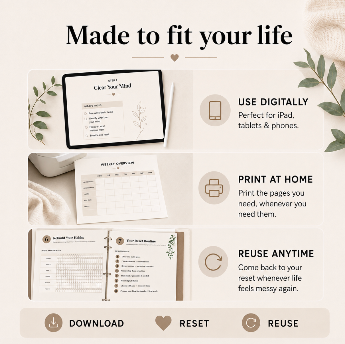 2026 The 7-Step Life Reset | Digital Workbook for Habits, Organisation & Weekly Reset